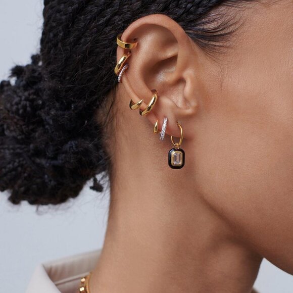 Missoma 18ct Gold-Plated Vermeil Silver Enamel and Stone Charm Huggies - Picture 2 of 6